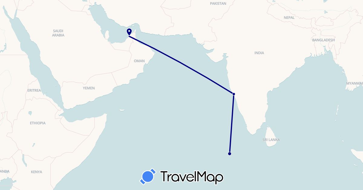 TravelMap itinerary: driving in United Arab Emirates, India, Maldives (Asia)